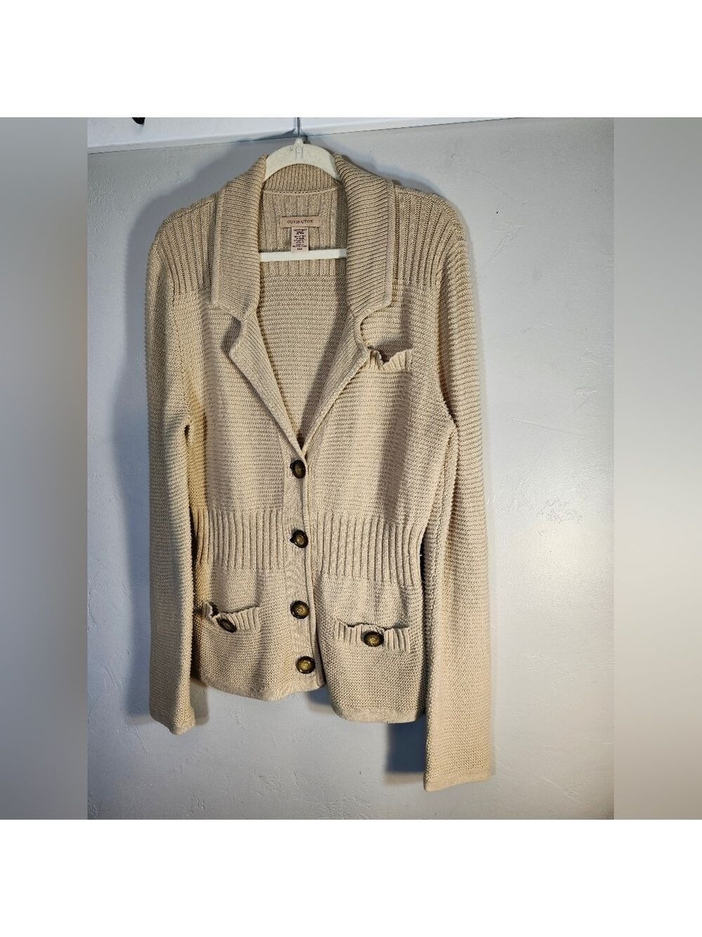 Covington Women's Beige Sweater Cardigan Cotton Blend V-neck Sz M